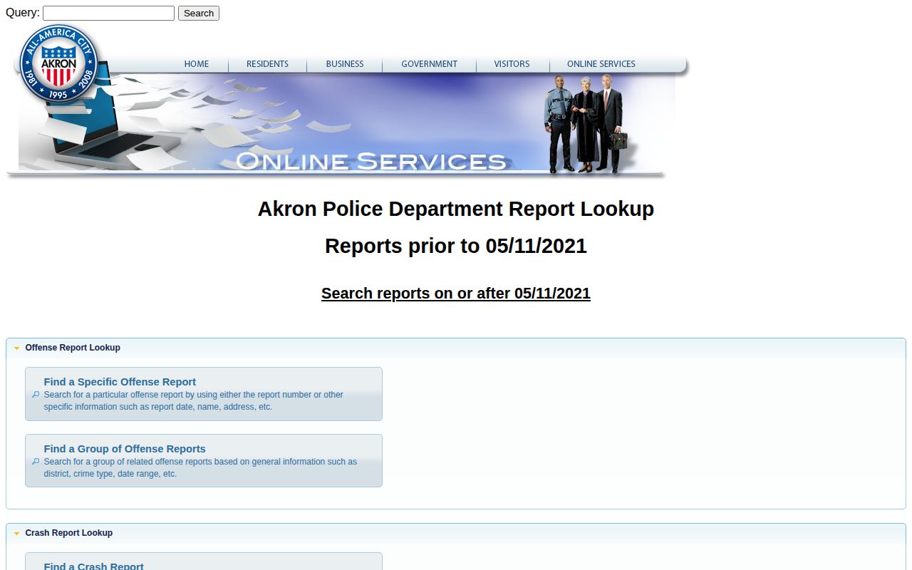 Akron Police Department incident-record lookup interface