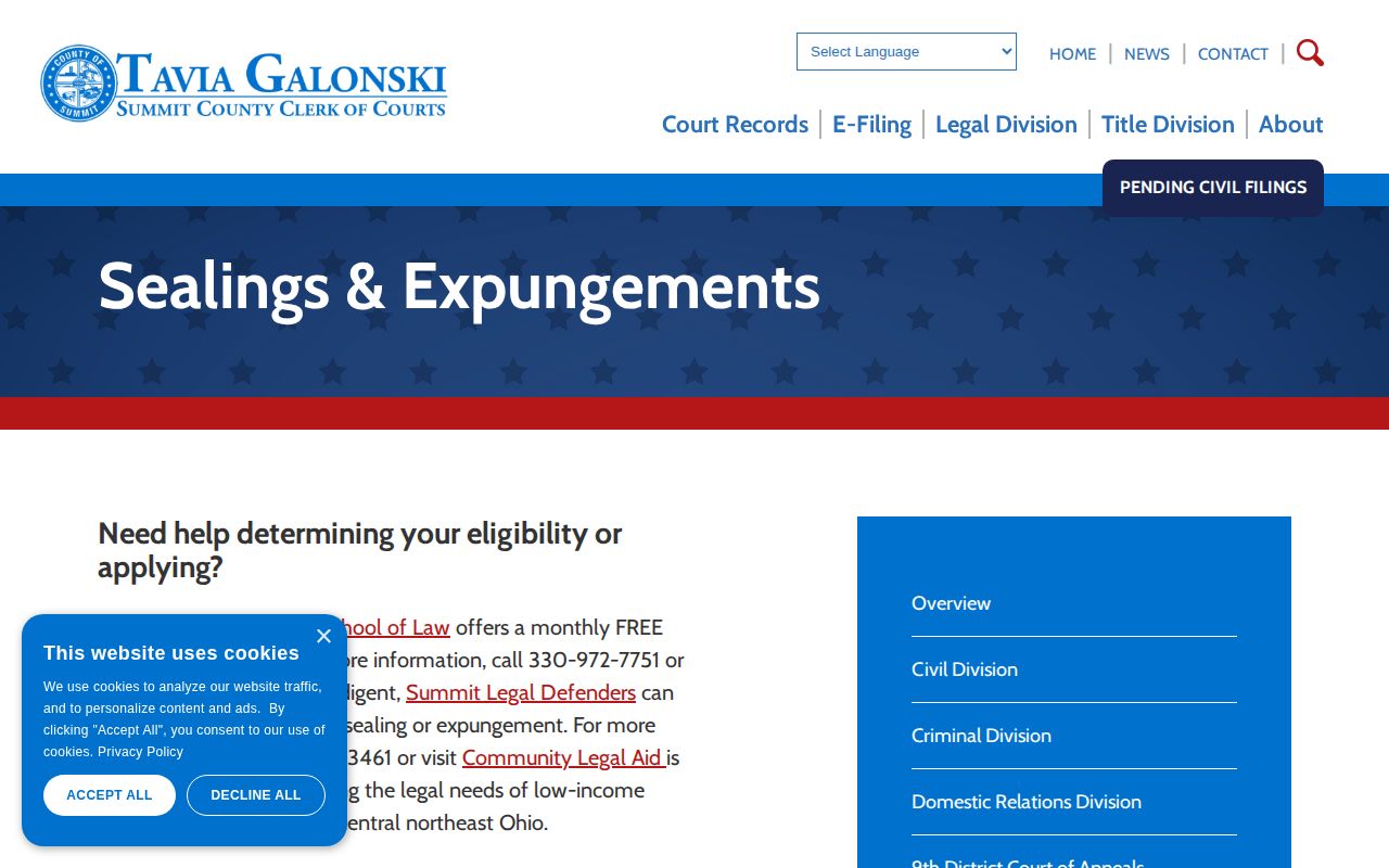 Summit County sealing and expungement records information