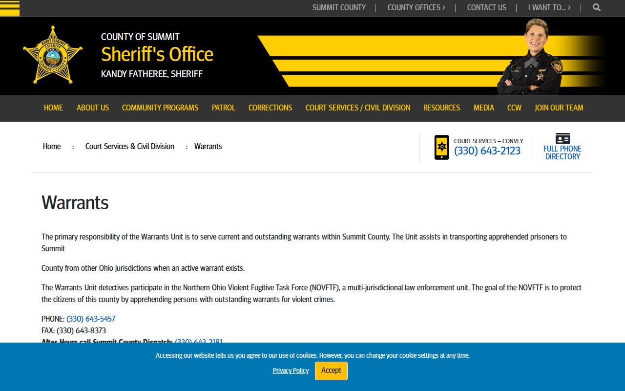 Summit County Sheriff Warrant Unit verification information